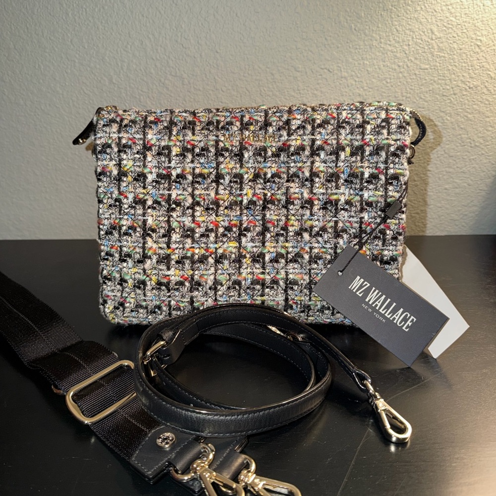 MZ Wallace Tweed Crossbody Bag with Black Accents